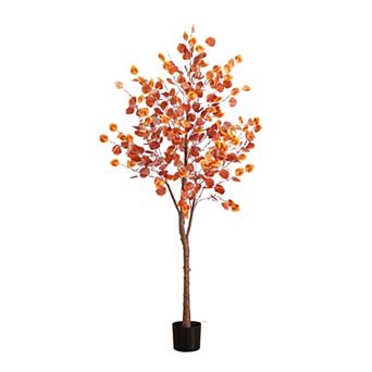 nearly natural 6-ft. LED Autumn Artificial Eucalyptus Tree Floor Decor
