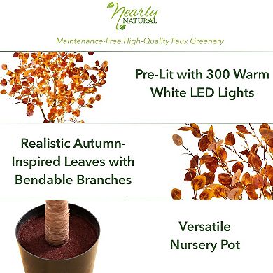 nearly natural 6-ft. LED Autumn Artificial Eucalyptus Tree Floor Decor
