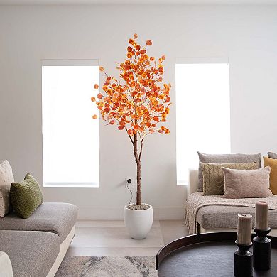 nearly natural 6-ft. LED Autumn Artificial Eucalyptus Tree Floor Decor