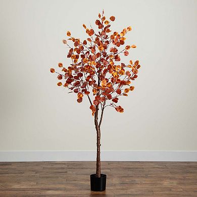 nearly natural 6-ft. LED Autumn Artificial Eucalyptus Tree Floor Decor