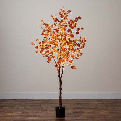 nearly natural 6-ft. LED Autumn Artificial Eucalyptus Tree Floor Decor