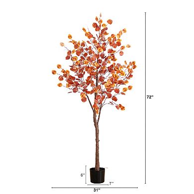 nearly natural 6-ft. LED Autumn Artificial Eucalyptus Tree Floor Decor