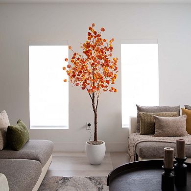 nearly natural 6-ft. LED Autumn Artificial Eucalyptus Tree Floor Decor