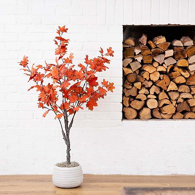 nearly natural 4-ft. Autumn Artificial Smoky Maple Tree Floor Decor