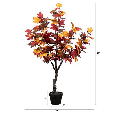 nearly natural 4.3-ft. Autumn Artificial Smoky Maple Tree Floor Decor