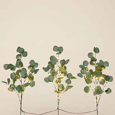 nearly natural 23-in. Pre-Lit 36 LED Artificial Eucalyptus Branch Stems Trio