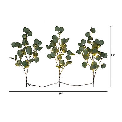 nearly natural 23-in. Pre-Lit 36 LED Artificial Eucalyptus Branch Stems Trio