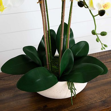 nearly natural 23 in. Artificial Phalaenopsis Orchid Arrangement in Ceramic Planter