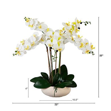 nearly natural 23 in. Artificial Phalaenopsis Orchid Arrangement in Ceramic Planter