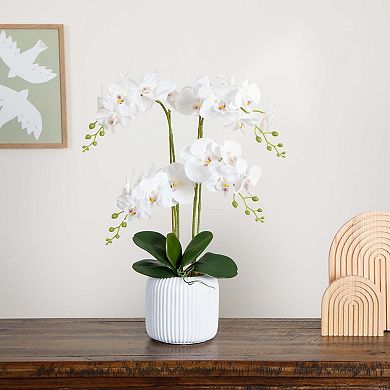 nearly natural Artificial Phalaenopsis Orchid Ceramic Vase Table Decor