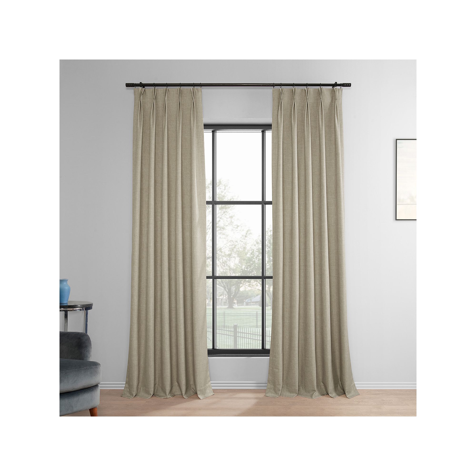 EFF Performance Linen Hotel Blackout Pleated 1-Panel Window Curtain, Light 