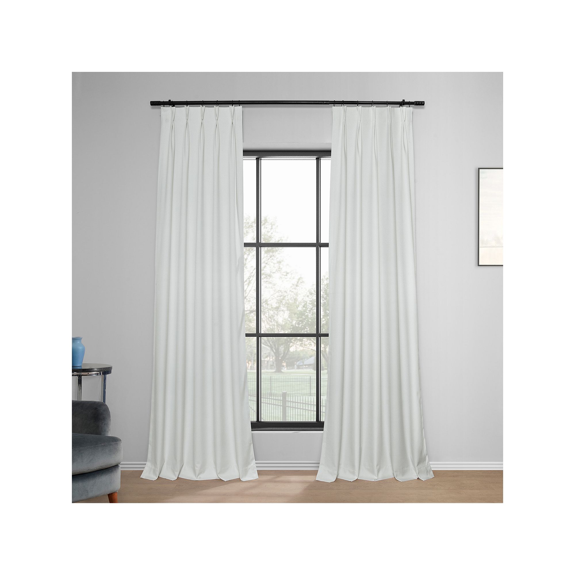 EFF Performance Linen Hotel Blackout Pleated 1-Panel Window Curtain, Off Wh