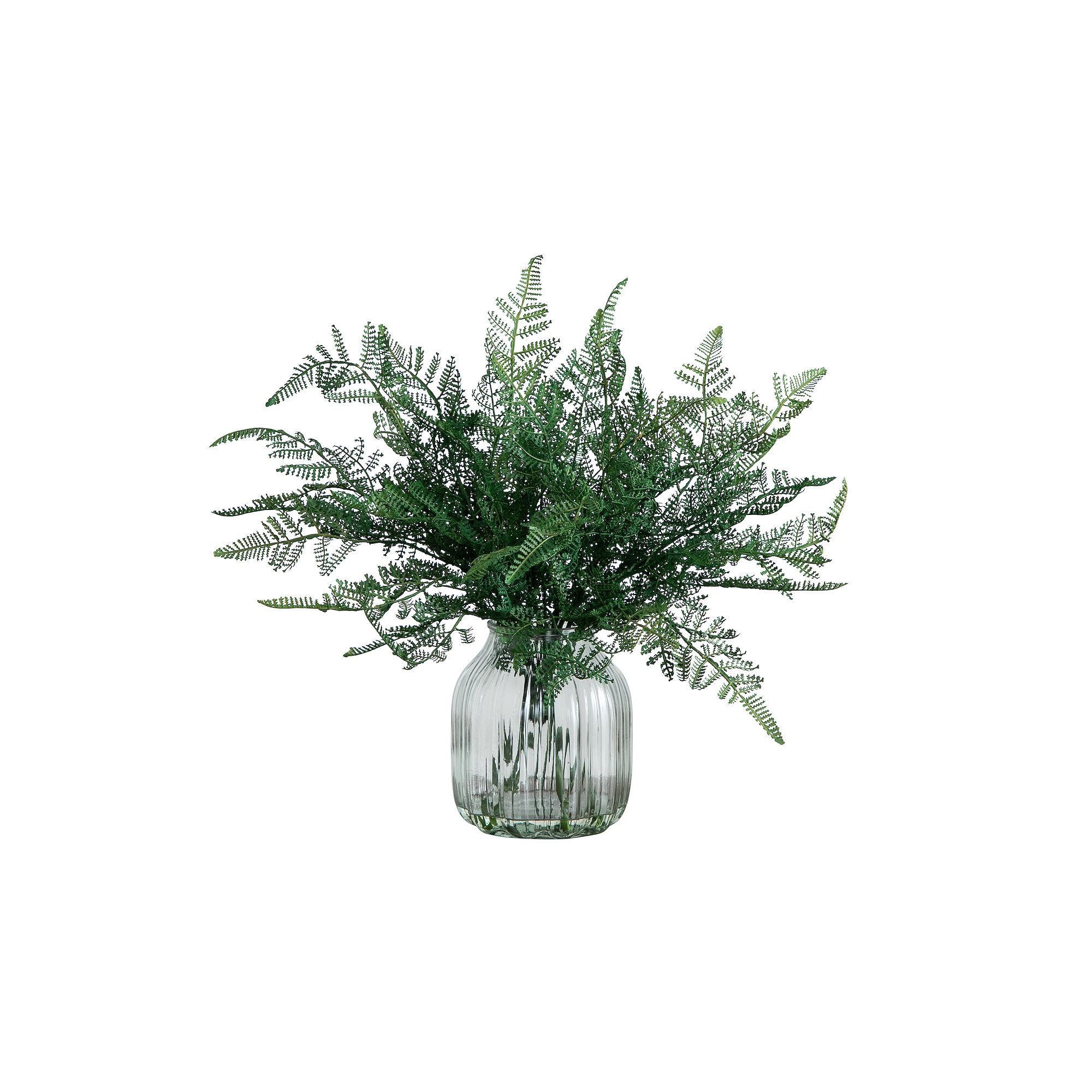 nearly natural 17 in. Artificial Forest Fern Arrangement in Glass Vase, Gre
