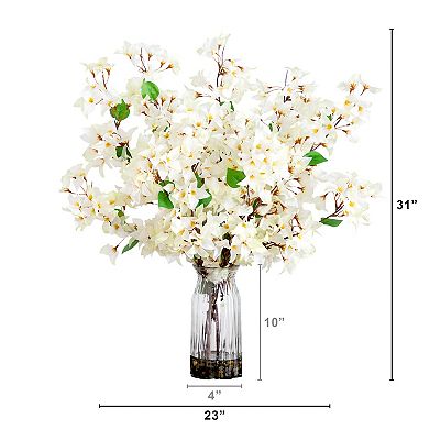 nearly natural 31 in. Artificial Bougainvillea Arrangement in Vase