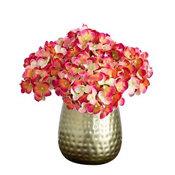 nearly natural 11 in Artificial Hydrangea Arrangement in Gold Metal Vase