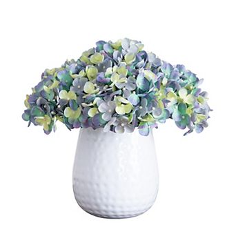 nearly natural 11 in Artificial Hydrangea Arrangement in White Metal Vase