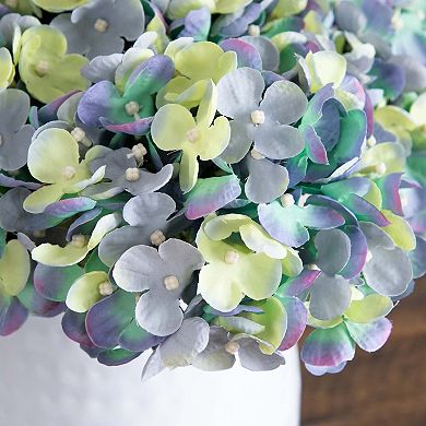 nearly natural 11 in. Artificial Hydrangea Arrangement in White Metal Vase