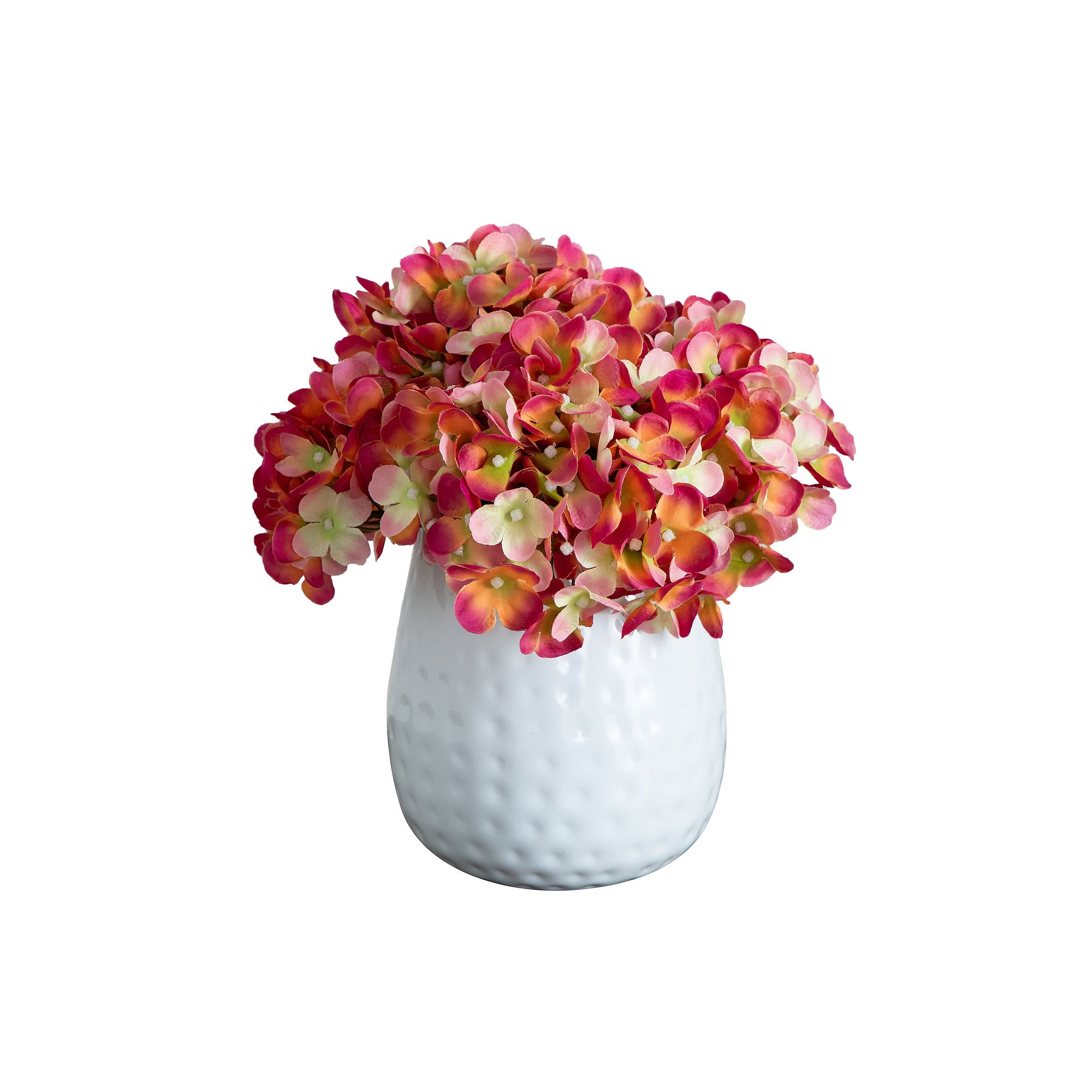 nearly natural 11 in. Artificial Hydrangea Arrangement in White Metal Vase,