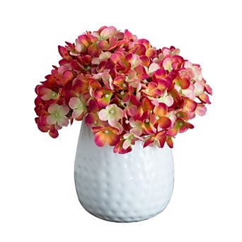 nearly natural 11 in Artificial Hydrangea Arrangement in White Metal Vase