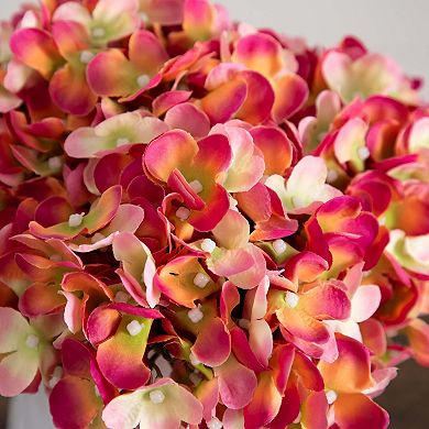 nearly natural 11 in. Artificial Hydrangea Arrangement in White Metal Vase