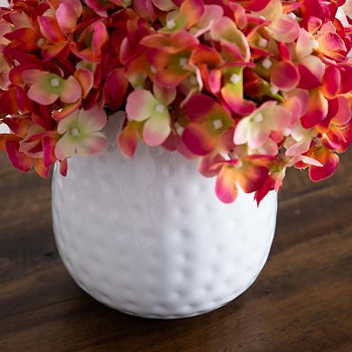 nearly natural 11 in. Artificial Hydrangea Arrangement in White Metal Vase
