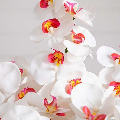 nearly natural 43-in. Artificial Orchid Arrangement in Patina Metal Planter with Stand Floor Decor