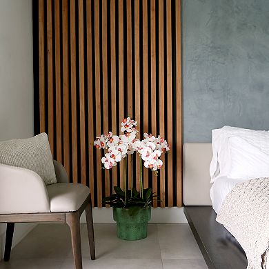 nearly natural 43-in. Artificial Orchid Arrangement in Patina Metal Planter with Stand Floor Decor