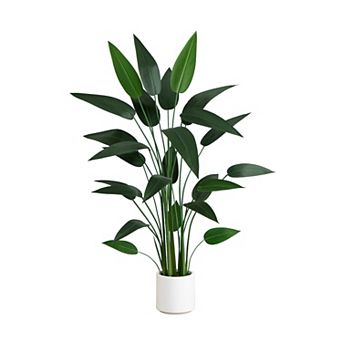 nearly natural 63 in Artificial Sky Bird Tree in White Decorative Planter Floor Decor
