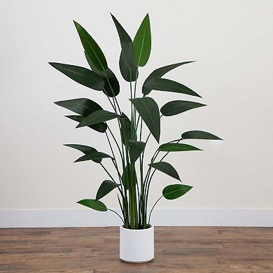 nearly natural 63-in. Artificial Sky Bird Tree in White Decorative Planter Floor Decor