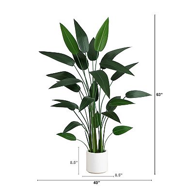 nearly natural 63-in. Artificial Sky Bird Tree in White Decorative Planter Floor Decor