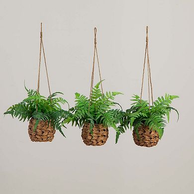 nearly natural 10-in. UV Resistant Indoor / Outdoor Artificial Boston Fern in Hanging Wicker Basket 3-piece Set