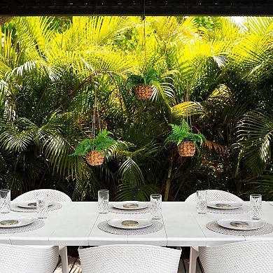 nearly natural 10-in. UV Resistant Indoor / Outdoor Artificial Boston Fern in Hanging Wicker Basket 3-piece Set