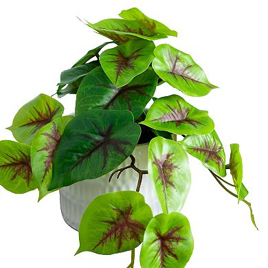nearly natural 8in. Artificial Mixed Greens in Ceramic Planter Table Decor 3-piece Set