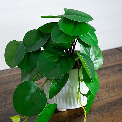nearly natural 8in. Artificial Mixed Greens in Ceramic Planter Table Decor 3-piece Set