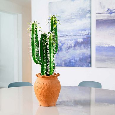 nearly natural 28-in. Artificial Cactus in Terracotta Planter Floor Decor