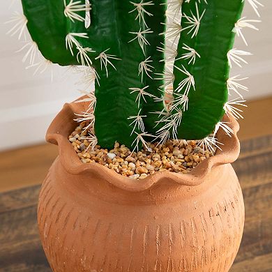 nearly natural 28-in. Artificial Cactus in Terracotta Planter Floor Decor