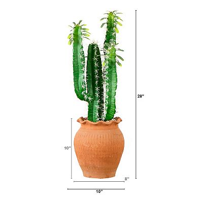 nearly natural 28-in. Artificial Cactus in Terracotta Planter Floor Decor