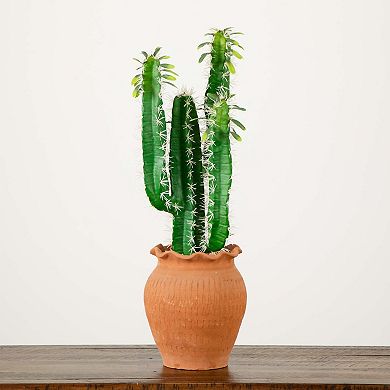 nearly natural 28-in. Artificial Cactus in Terracotta Planter Floor Decor