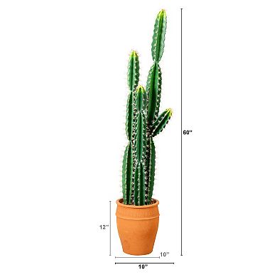 nearly natural 5-ft. Artificial Cactus in Terracotta Planter Floor Decor