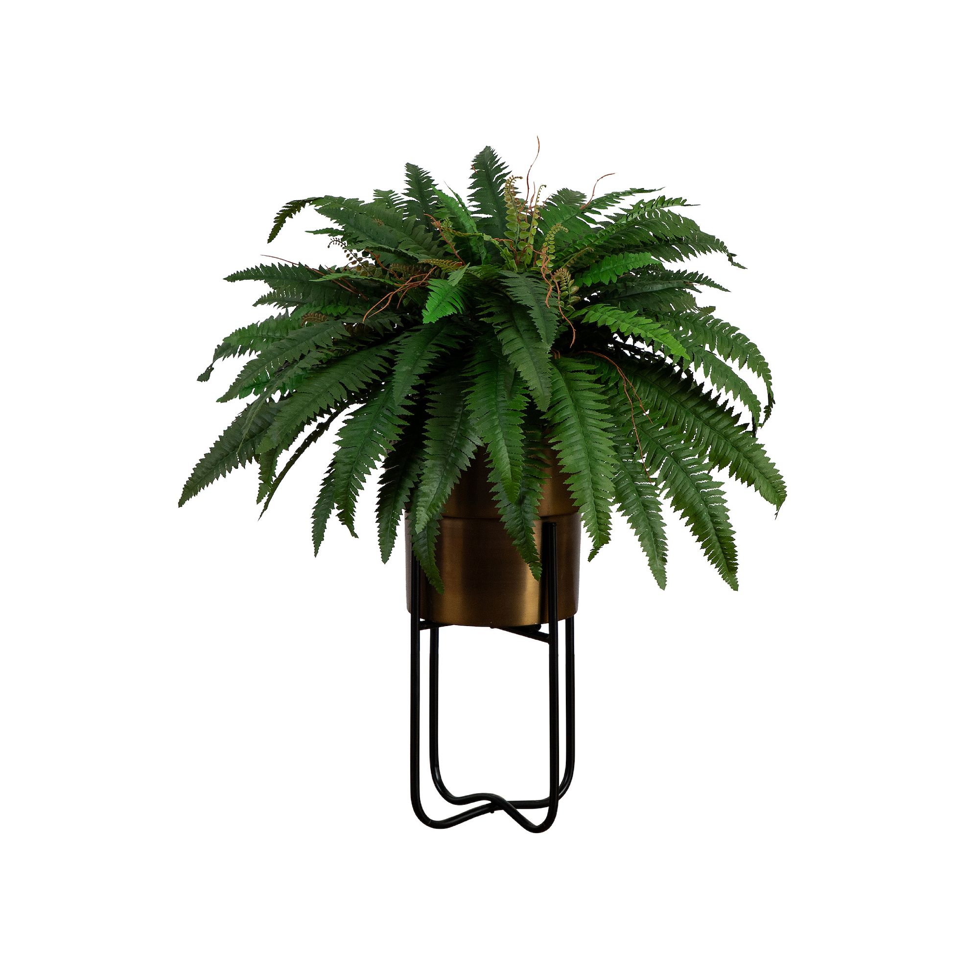 nearly natural 35-in. Artificial Boston Fern in Brass Metal Planter with St