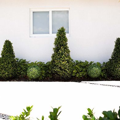 nearly natural 14-in. UV Resistant Artificial Boxwood Ball Topiary with Integrated Ground Stake 2-pc. Set