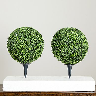 nearly natural 14-in. UV Resistant Artificial Boxwood Ball Topiary with Integrated Ground Stake 2-pc. Set
