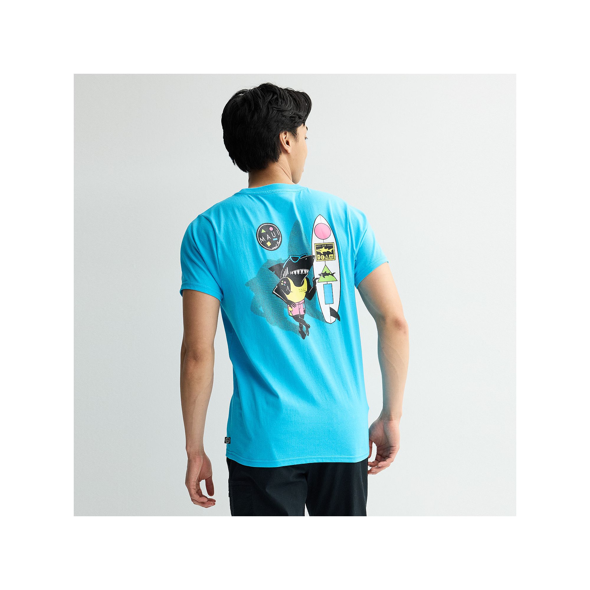 Mens Maui and Sons Arnold Sharkley T-Shirt, Size: Small, Neon Blue