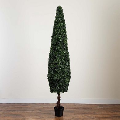 nearly natural 8 ft. Indoor / Outdoor UV Resistant Artificial Boxwood Topiary Cone Tree