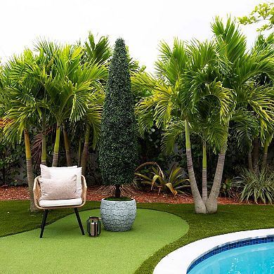 nearly natural 8 ft. Indoor / Outdoor UV Resistant Artificial Boxwood Topiary Cone Tree