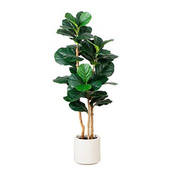 nearly natural 4-ft. Artificial Fiddle Leaf Tree Planter Floor Decor