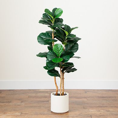 nearly natural 4-ft. Artificial Fiddle Leaf Tree Planter Floor Decor