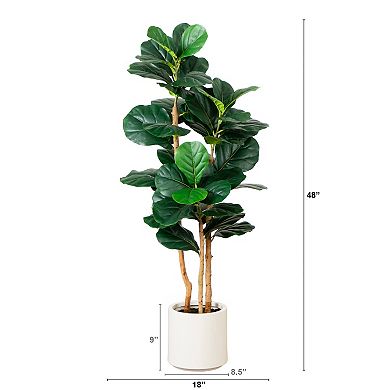 nearly natural 4-ft. Artificial Fiddle Leaf Tree Planter Floor Decor