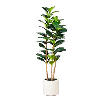 nearly natural 5-ft. Artificial Fiddle Leaf Tree Planter Floor Decor