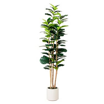 nearly natural 7-ft. Artificial Fiddle Leaf Tree Planter Floor Decor